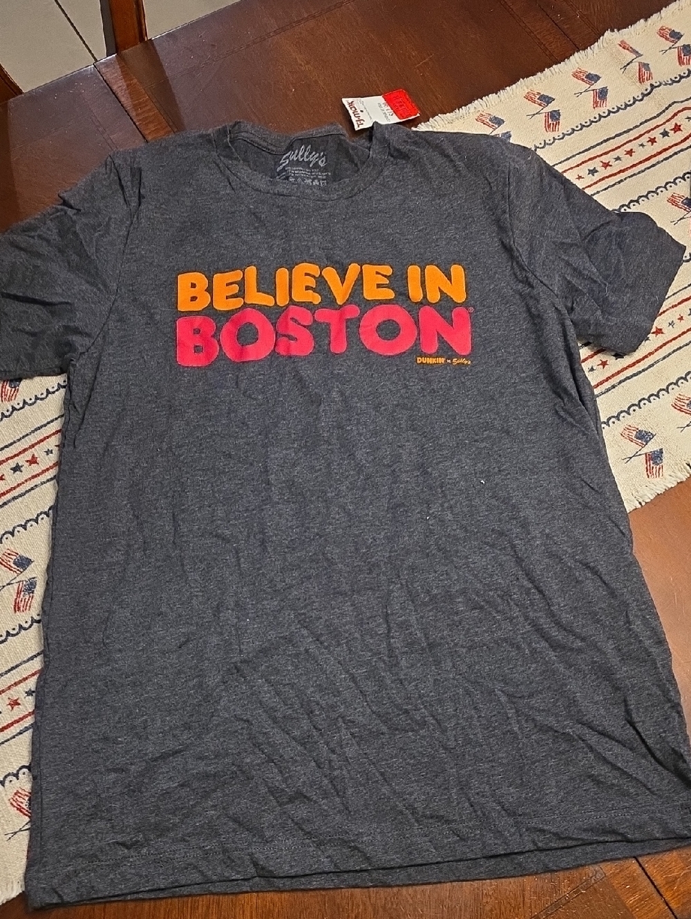 Believe in Boston Short Sleeve Tee - Dark Gray with Orange & Pink Logo